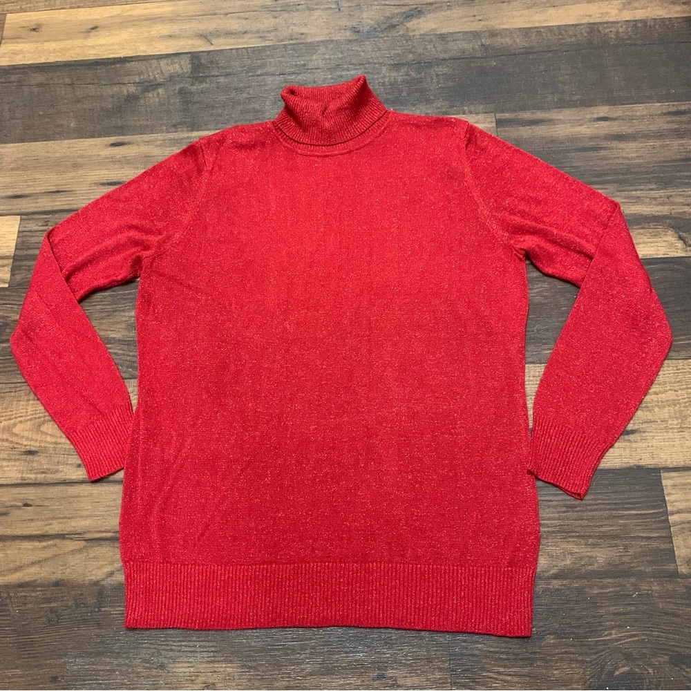 Joseph A. Turtleneck Sweater Women’s XL Red Metallic Stretch Light Weight